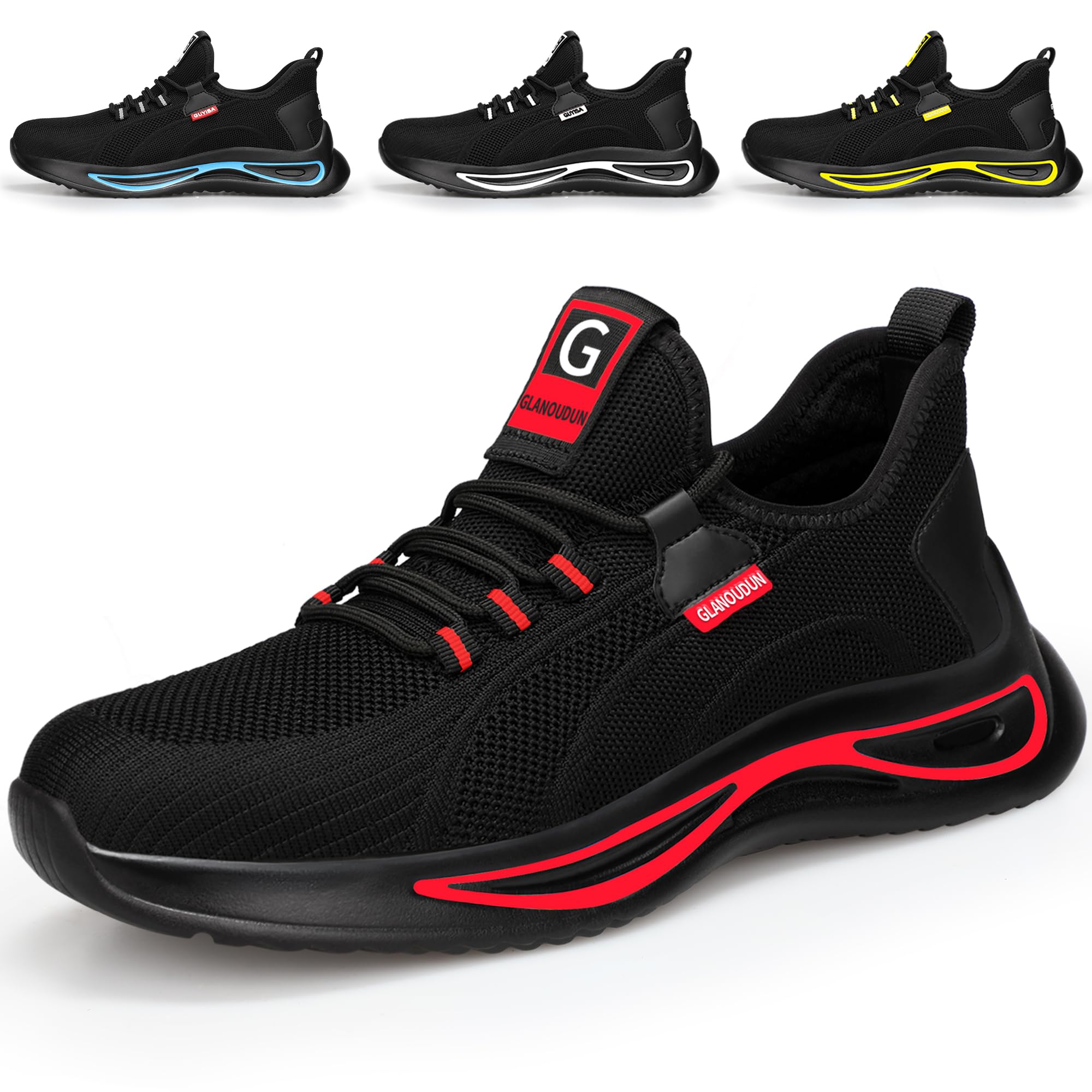 GLANOUDUNSteel Toe Shoes for Men Lightweight Work Shoes for Men Black Steel Toe Sneakers Comfortable Safety Tennis Sneakers Indestructible Men's Safety Footwear Industrial Construction