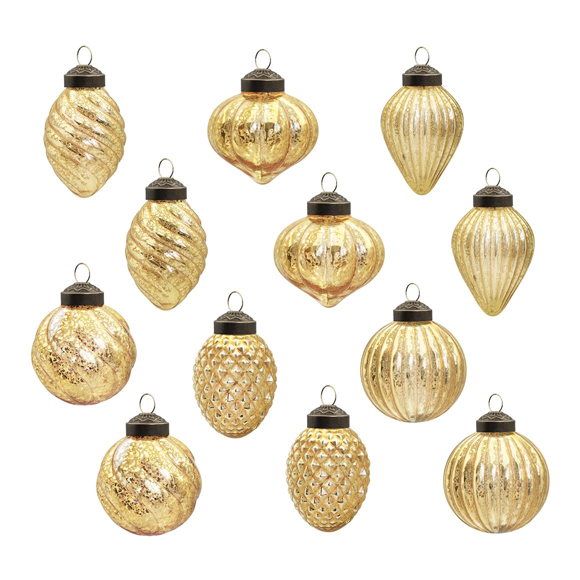 Mercury Glass Christmas Ball Antiqued Ornaments Holiday Decor Golden Color Small Series(12 Pieces)
