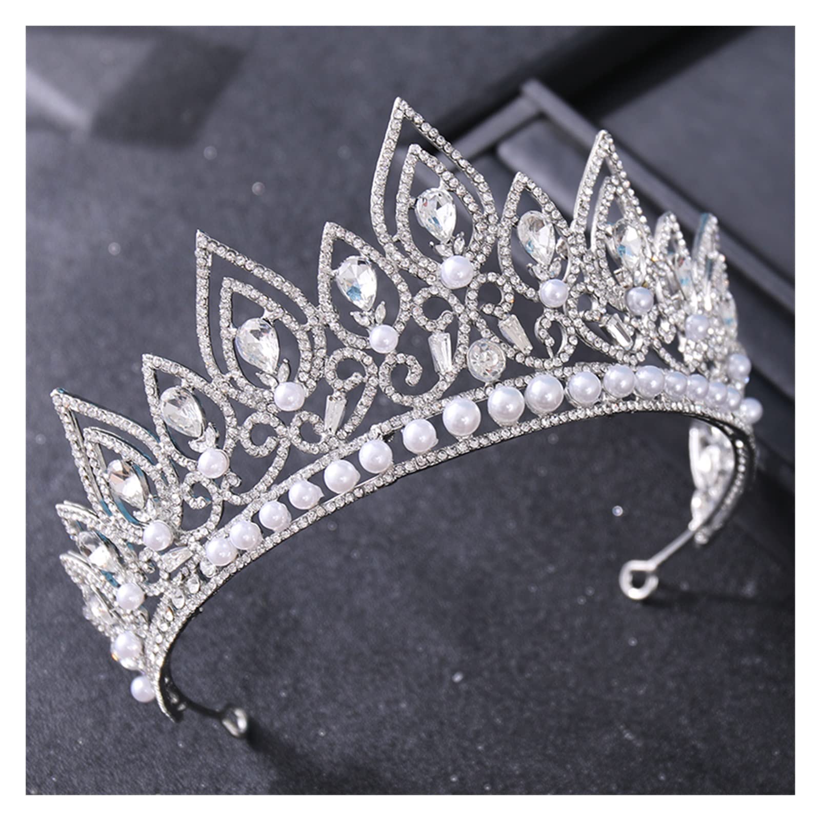 Barokowa kryształowa perła korony i tiary Party Rhinestone Prom Diadem kobiety ślubne akcesoria do włosów ozdoby biżuteryjne Tiara (kolor metalu: srebrny)