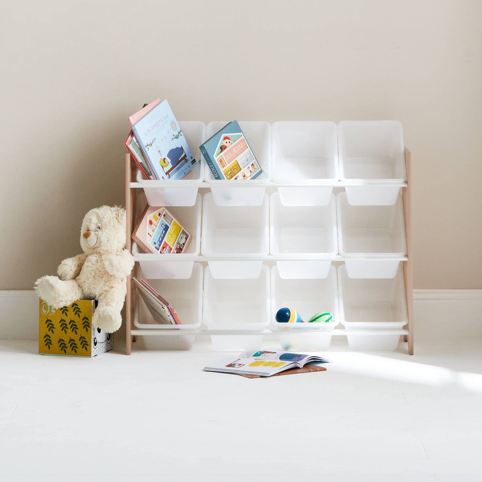 sweeek - Mueble de almacenaje para niños con 12 Compartimentos - Tobias - MDF, Madera Natural, An 84 x Pr 29,5 x Al 60cm