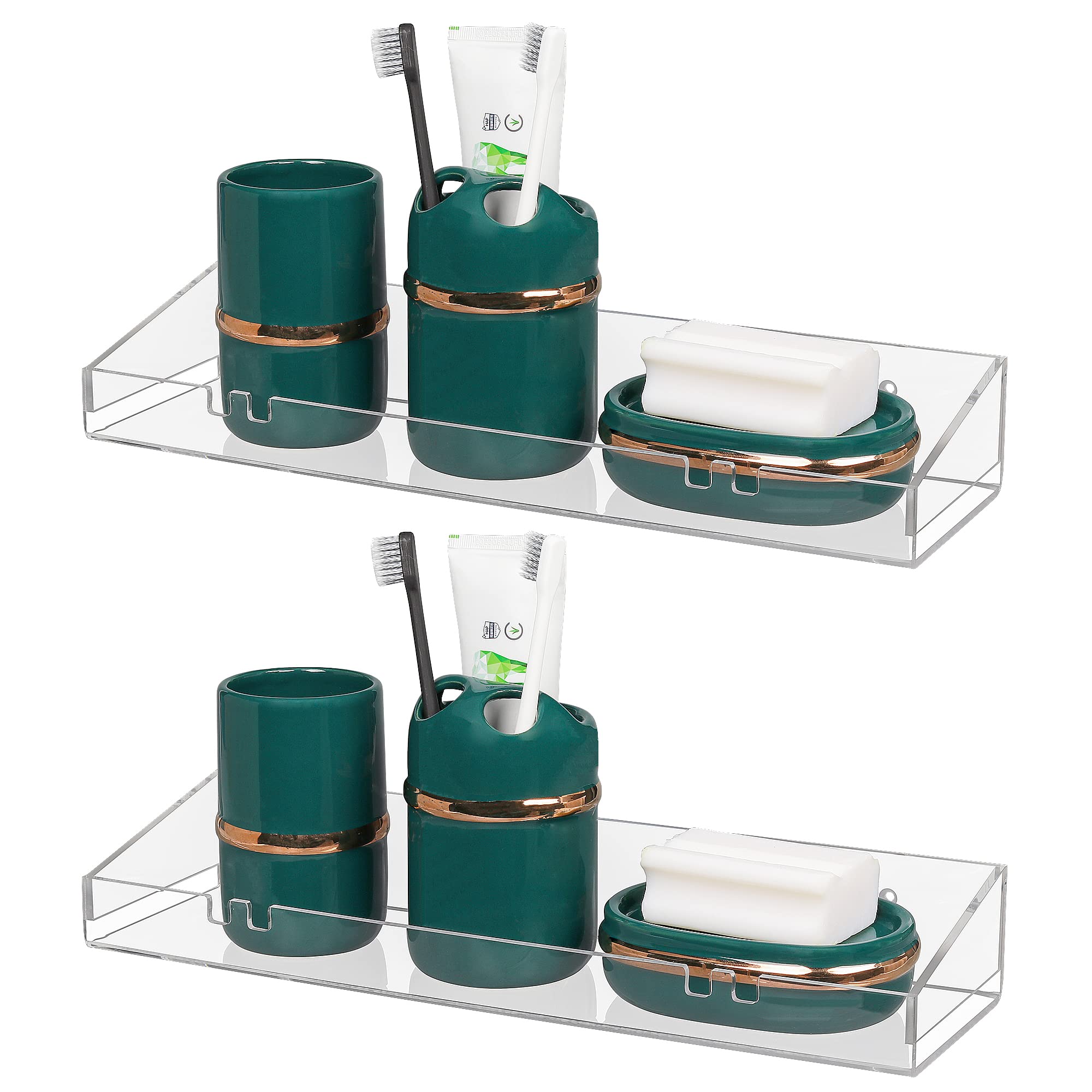 YestBuyAcrylic Floating Wall Display Shelves，Clear Bathroom Shelves, Wall Mounted Non Drilling Thick Clear Storage, Display Shelves