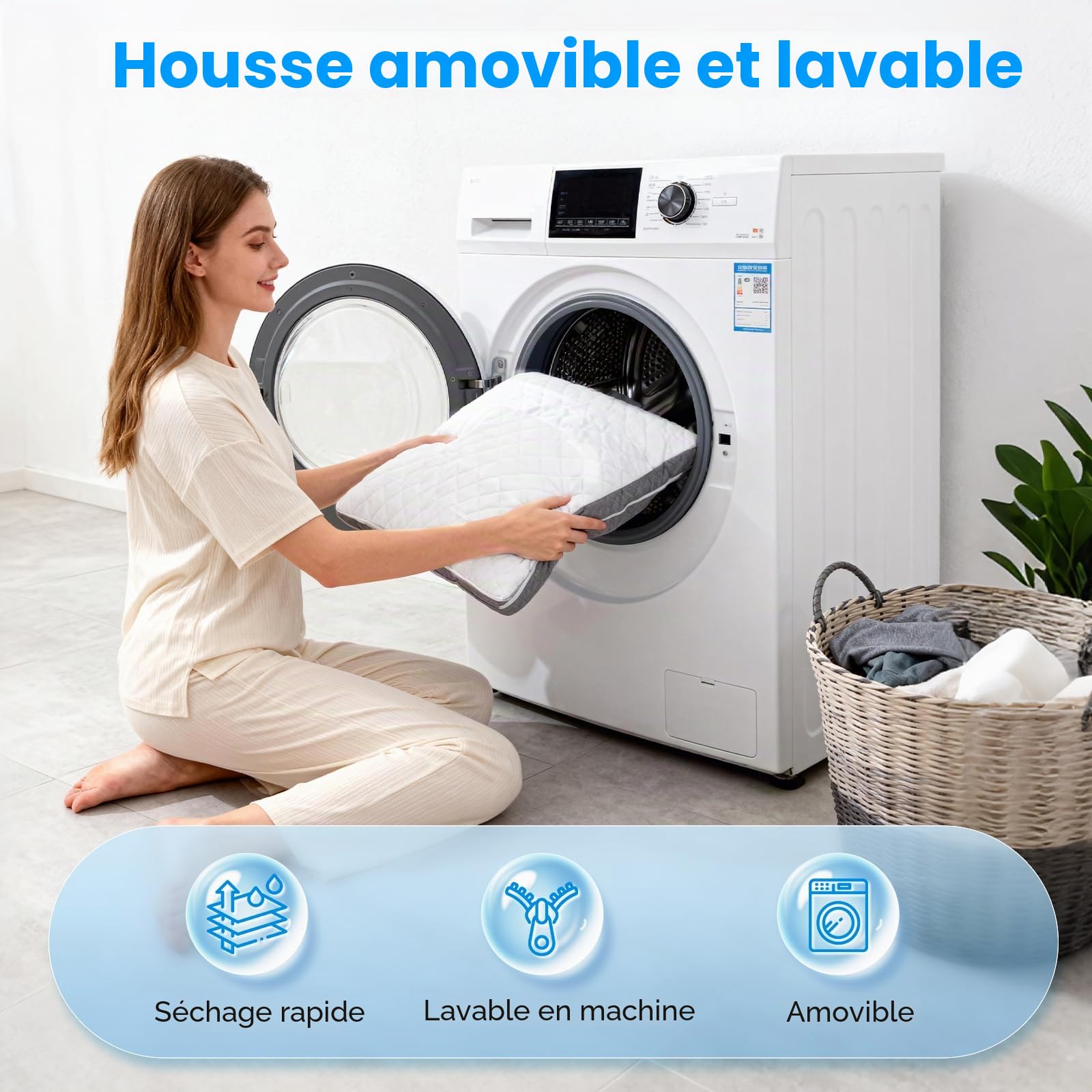 Coussin Incliné Réglable - Oreiller Ergonomique en Mousse Mémoire 50x50x26cm, Coussin de Lecture pour Canapé/Lit, Support pour Assise et Jambes, Housse Lavable, pour Détente du Cou et du Dos