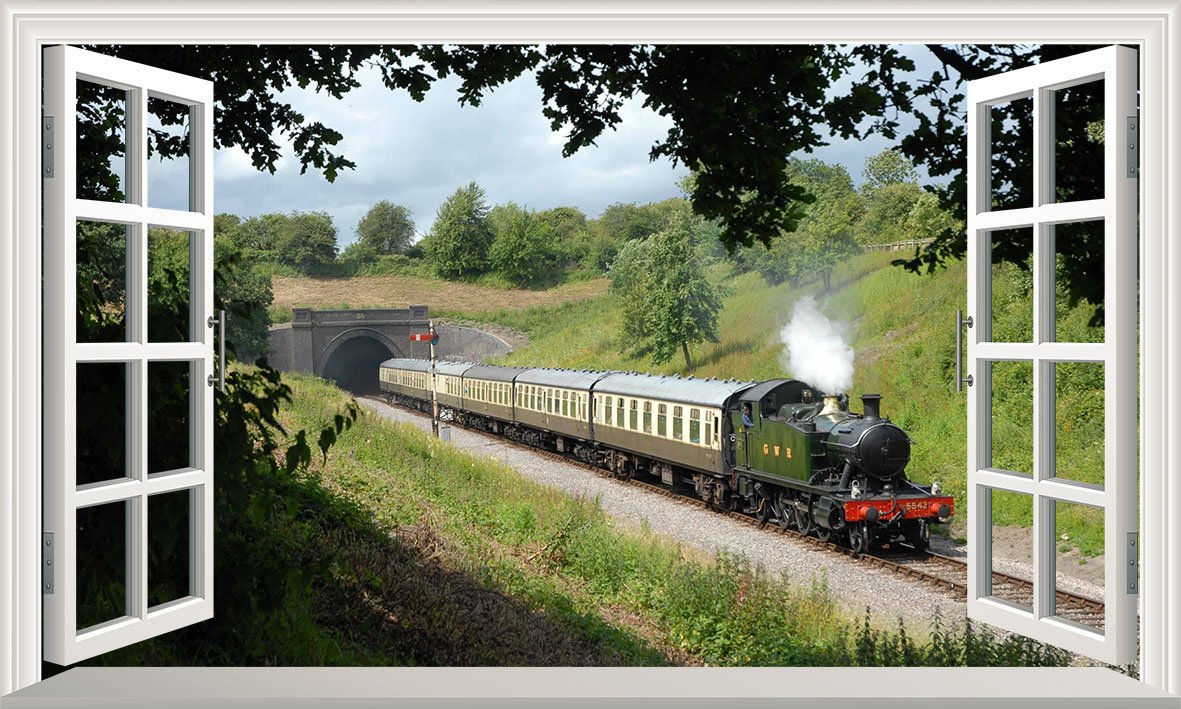 Chicbanners Multicolor Steam Train 3D V002 Magic Window Wall Sticker Self Adhesive Poster Wall Art Size 1000Mm Wide X 600Mm Deep (Large)