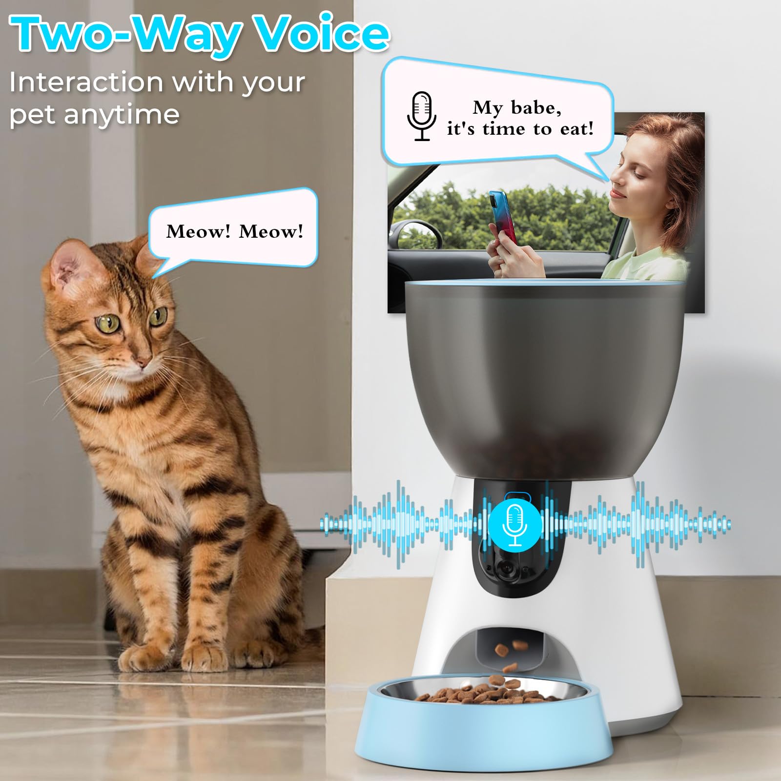Ownpets Automatic Pet Feeder with Camera, 1304P HD Video with Night Vision, 2-Way Voice Interaction, 2.4G & 5G WiFi Food Dispenser with APP Control, 4L Timed Feeder for Cats and Dogs - image 4