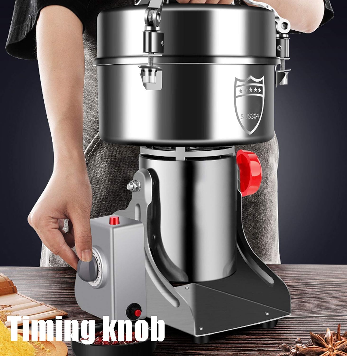 Generic Electric Food Mill Grinder, 220V Stainless Steel Powder Spice Grinder, Timing Grinding Machine High Speed Kitchen Mill(