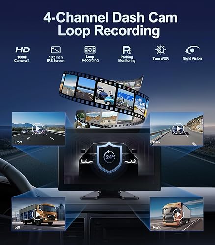 Miniatura 3 de Cámara de respaldo de 4 canales de 1080p con pantalla de 10.2 pulgadas, cámara de respaldo de grabación DVR