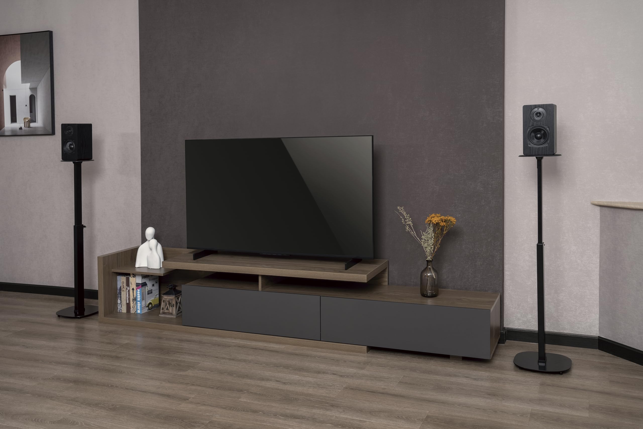 My Wall HS 23L Pedestal para Altavoz Extensible, Soporte de Suelo, Altura Ajustable Negro 2 Piezas.