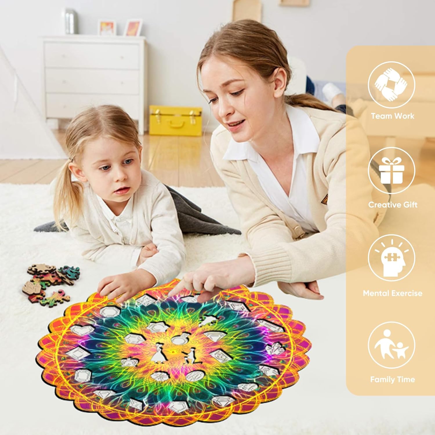 Bovearto 200 Piece Puzzles for Kids, Mandala Wooden Puzzles for Adults, Wood Jigsaw Puzzles, Mandela Unique Shaped Puzzle for Kids Puzzle Gift Family Games (11.2"*11.2")