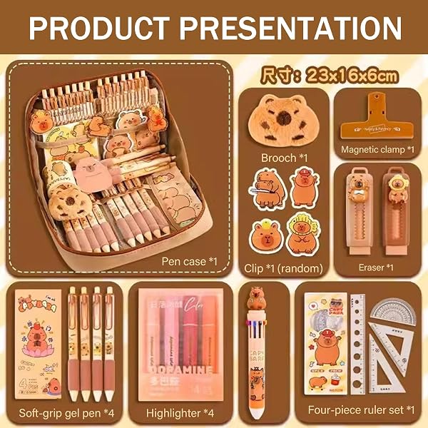 Ensemble de papeterie Capybara de grande capacité : trousse à crayons multicouche robuste Capybara, coffret cadeau polyvalent, stylos Capybara DIY, pour l'école et la vie quotidienne - 2