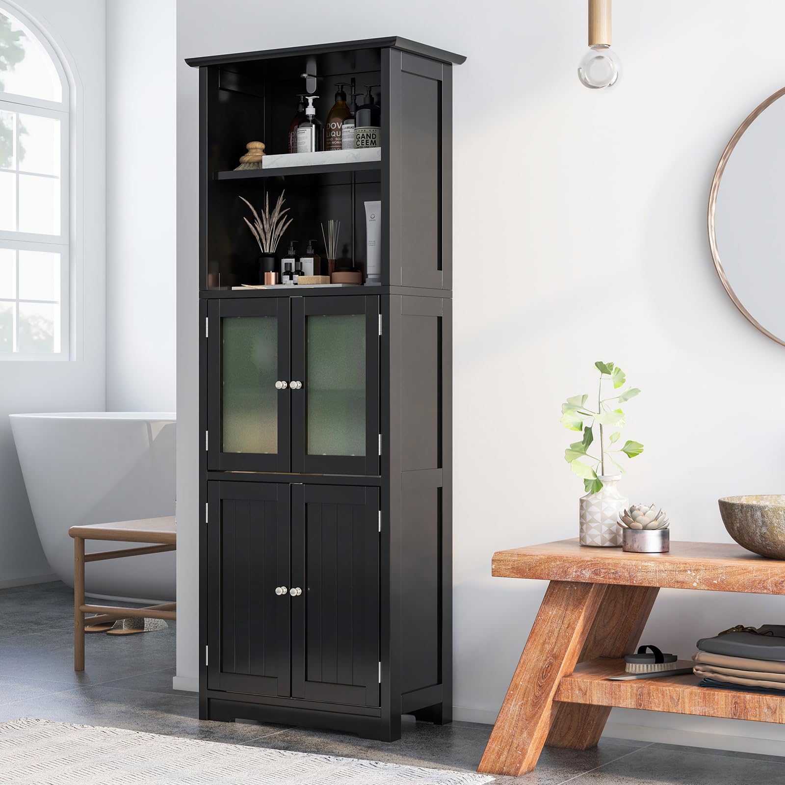 COSTWAY Badkamerkast, hoge kast met verstelbare planken, lade, 2 deuren, hoge badkamerkast, opbergkast voor badkamer, woonkamer (wit COSTWAY Badkamerkast, hoge kast met verstelbare planken, lade, 2 deuren, hoge badkamerkast, opbergkast voor badkamer, woonkamer (wit