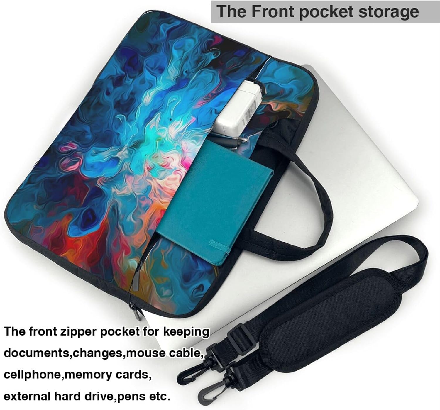 Blue Aesthetic Color Splash Laptop Bag 14 inch Business Briefcase for Men Women Water Resistant Laptop Shoulder Bag image 5