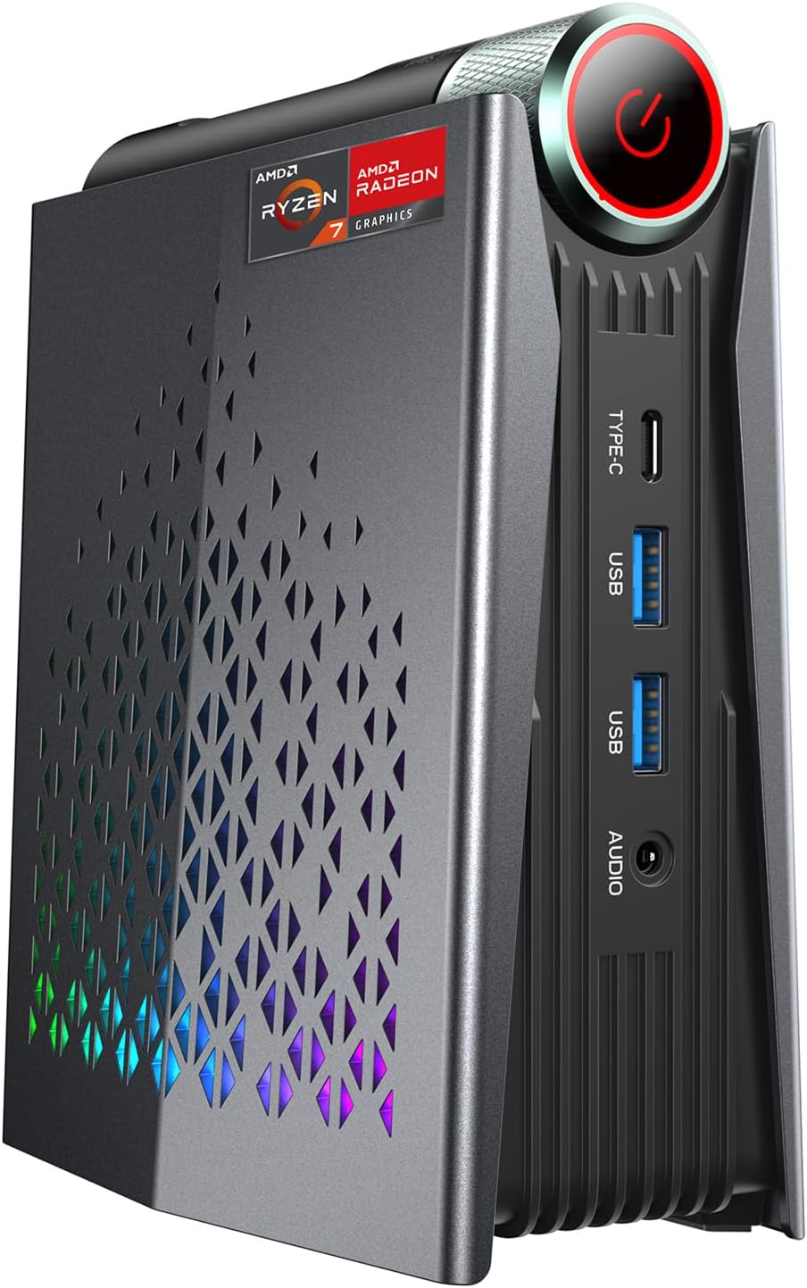 S3A Light Gaming Mini PC, Ryzen 7 5700U, 32GB DDR4 1TB SSD Mini Computers RGB Lights, Office Desktop Computer WiFi6, BT5.2, Dual Channel, 4K Dual Display, Preinstalled Win11Pro