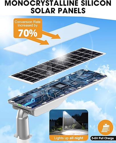 Miniatura 2 de Luces solares de calle de 10000 W impermeables para exteriores, luz de inundación con sensor de movimiento superbrillante, del atardecer al amanecer