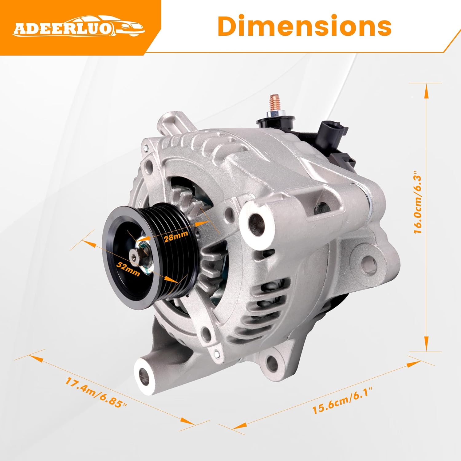 High Output Alternator for Wrangler 2012 2013 2014 2015 2016 2017 2018 Wrangler JK 2018 V6 3.6L Replacement Alternators 160Amp 12V CW 6-Groove Pulley 421000-0810 11584N 68078950AA 90295783