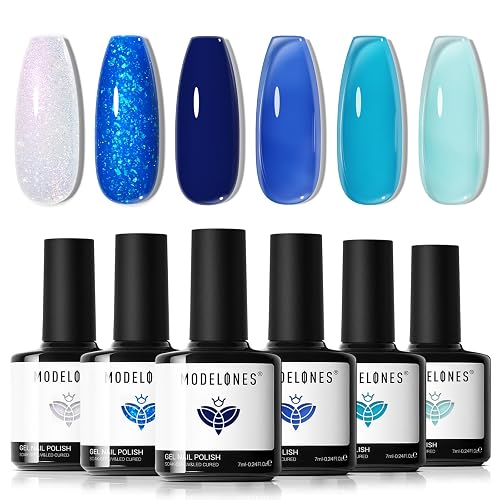modelones Gel Nail Polish Set Jelly Glitter 6Colors Blue
