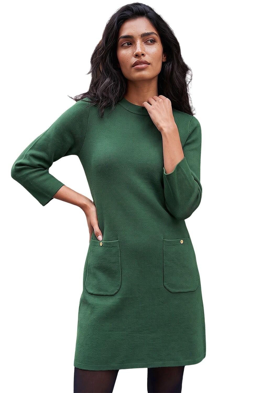 Roman Women Shift Dress with Pockets - Ladies Autumn Winter Tunic 3/4 Length Sleeve Knee Length Smart Casual Office Work Cocktail Party Round Neckline Comfy Soft