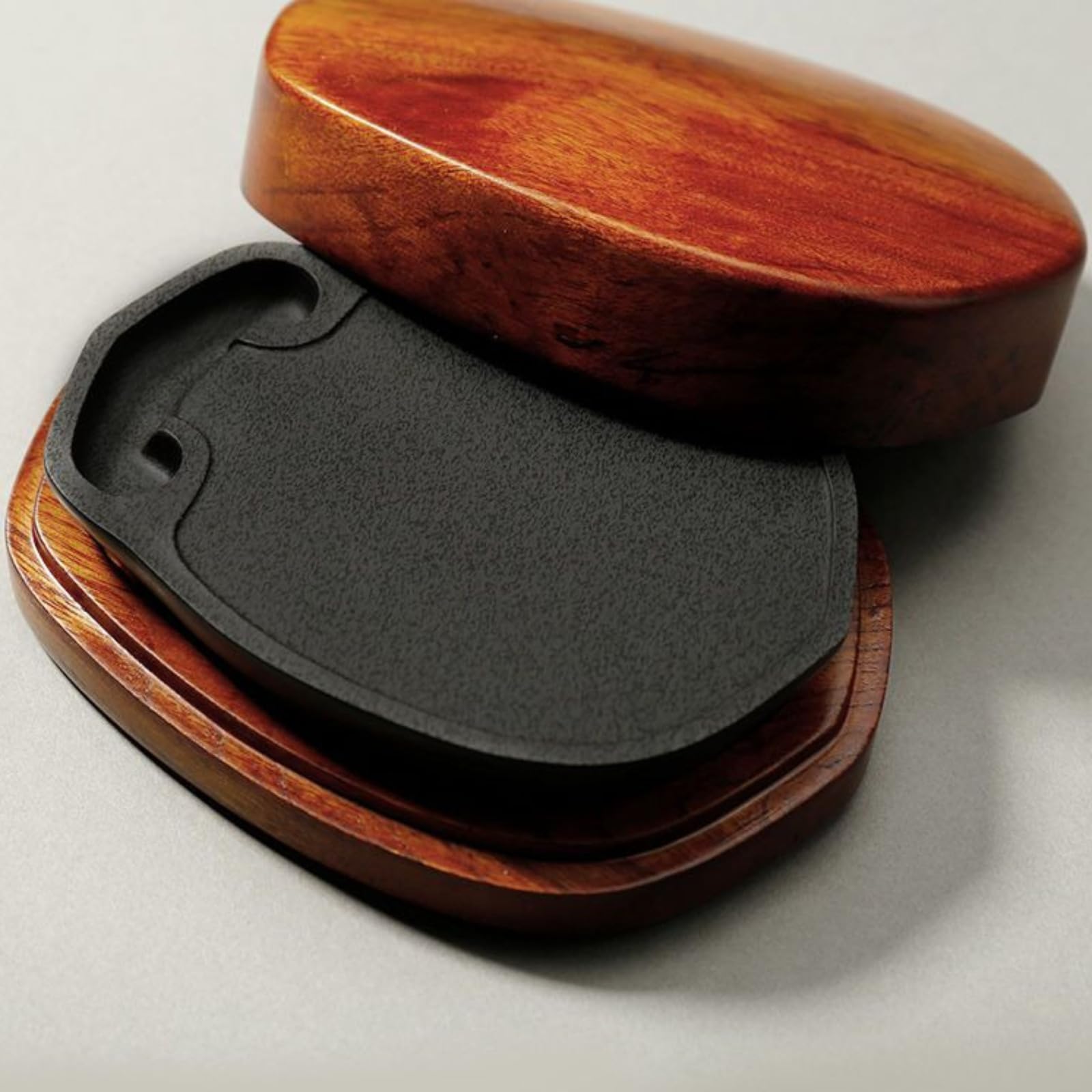 Con caja de regalo, piedra de tinta de caligrafía, adorno antiguo, 10,1 cm, 9,9 cm, piedra de tinta de estilo chino para práctica de caligrafía