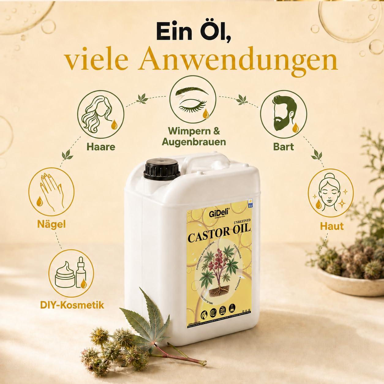 GiDeli Rizinusöl Kaltgepresst 10L Castor Oil Ph. Eur. für Haare und Haut