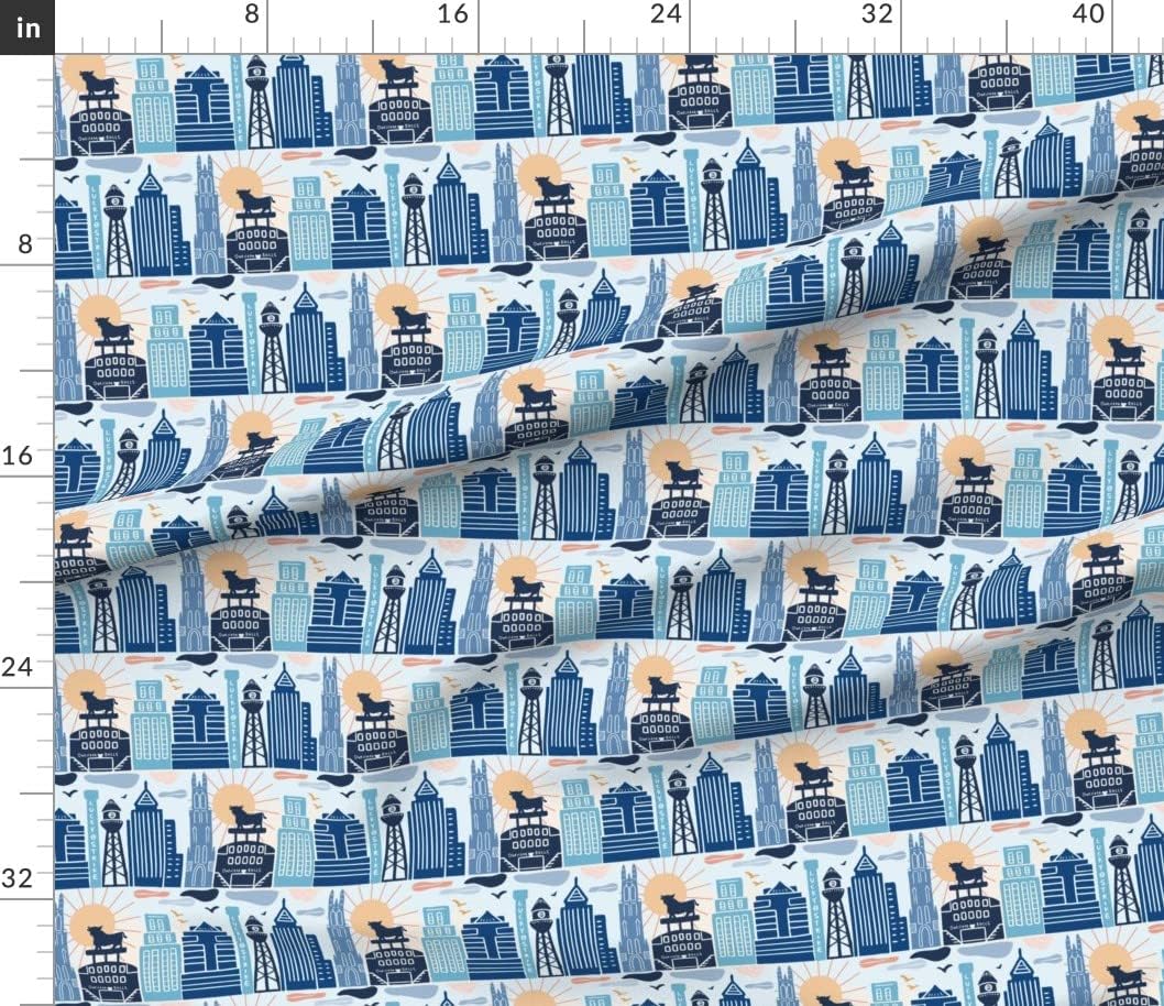 Spoonflower Fabric - North Carolina Durham Nc Landmarks Cityscapes Baseball Stadium Printed on Petal Signature Cotton Fabric by The Yard - Sewing Quilting Apparel Crafts Decor