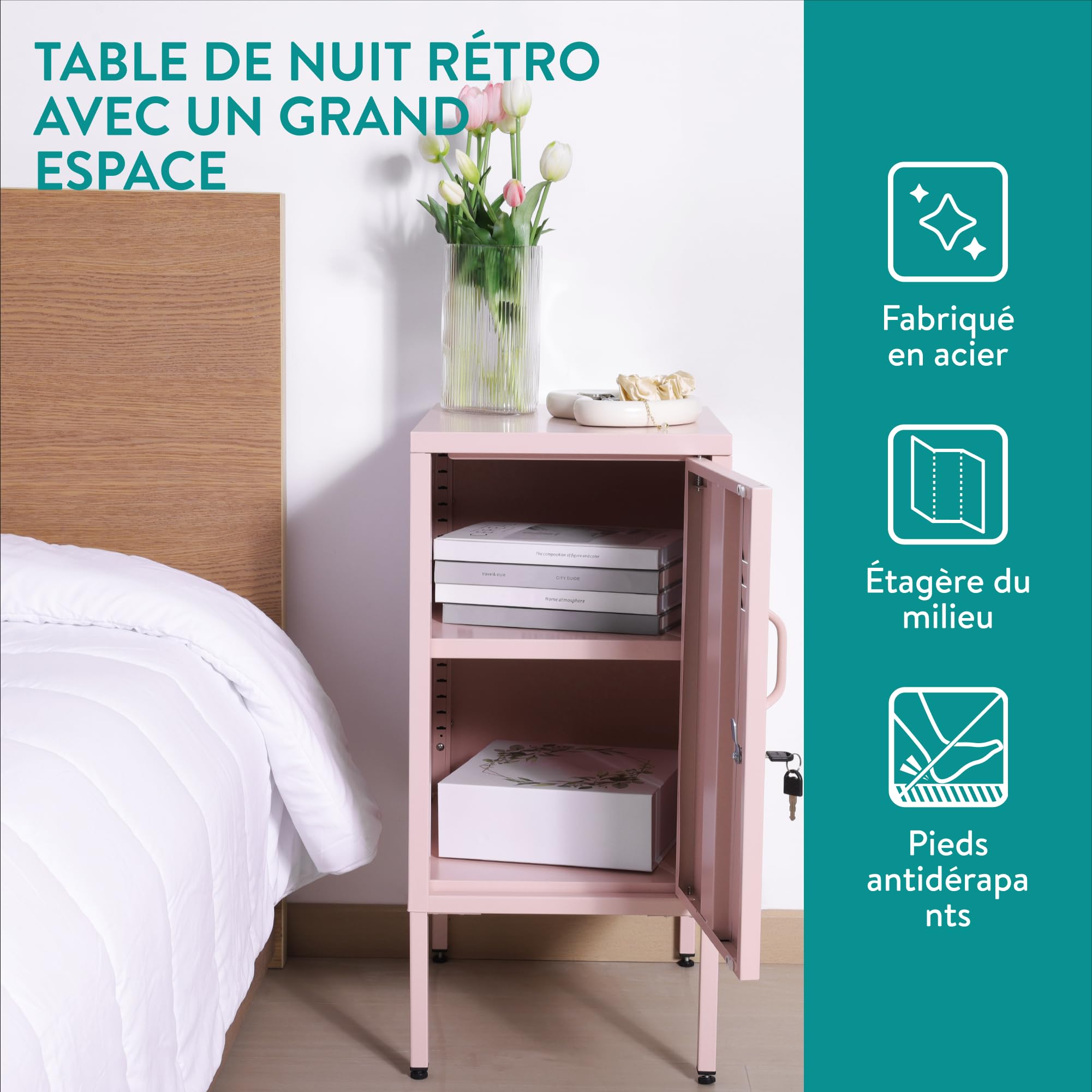 Navaris Armoire Metallique Rangement - Petit Casier de Rangement en Metal Rose avec 2 Clés pour Vêtement Accessoire Jouet Enfant - Armoire Bureau Chambre Atelier Meuble Industriel