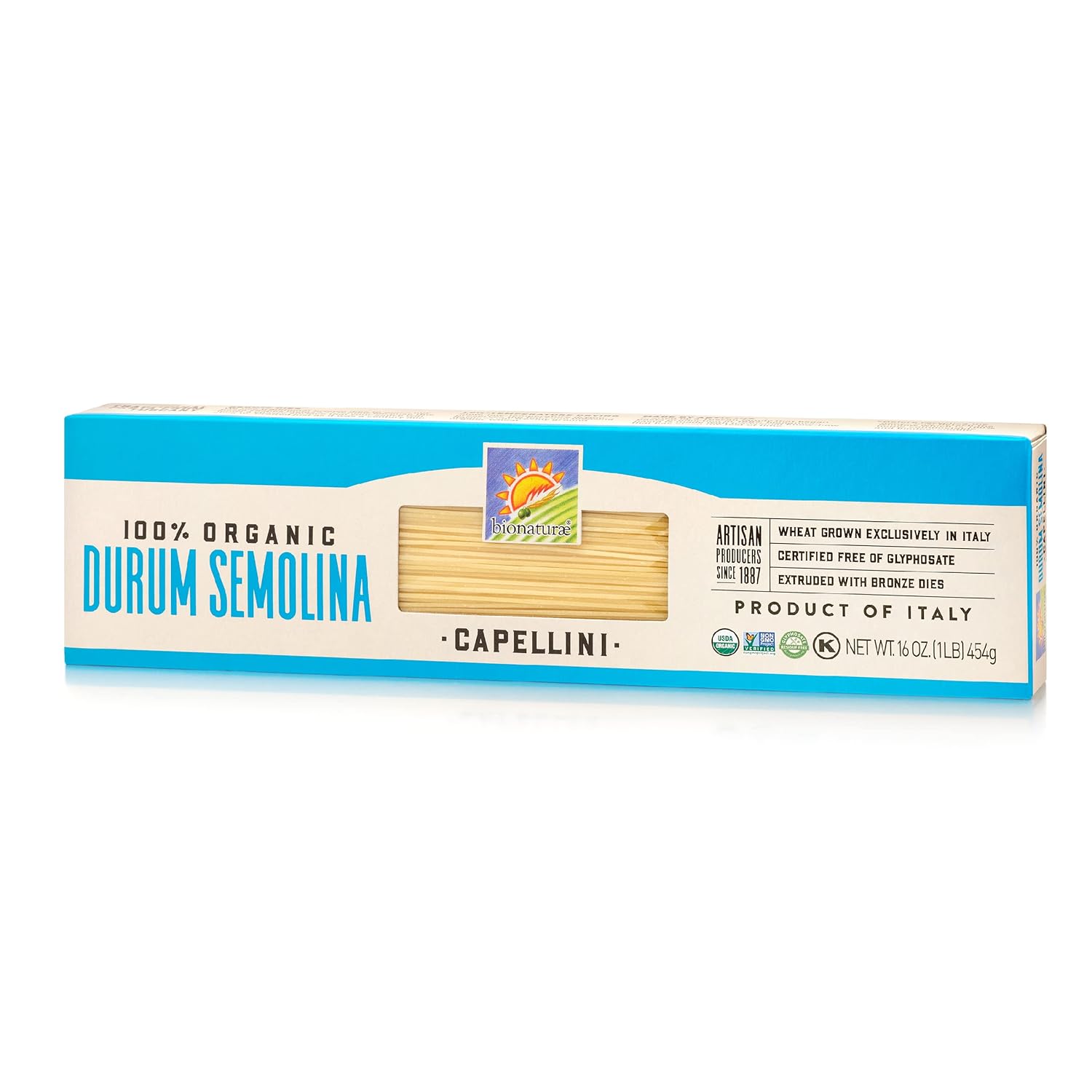 Bionaturae Capellini Pasta Noodles Durum Semolina Pasta, Kosher, High Protein