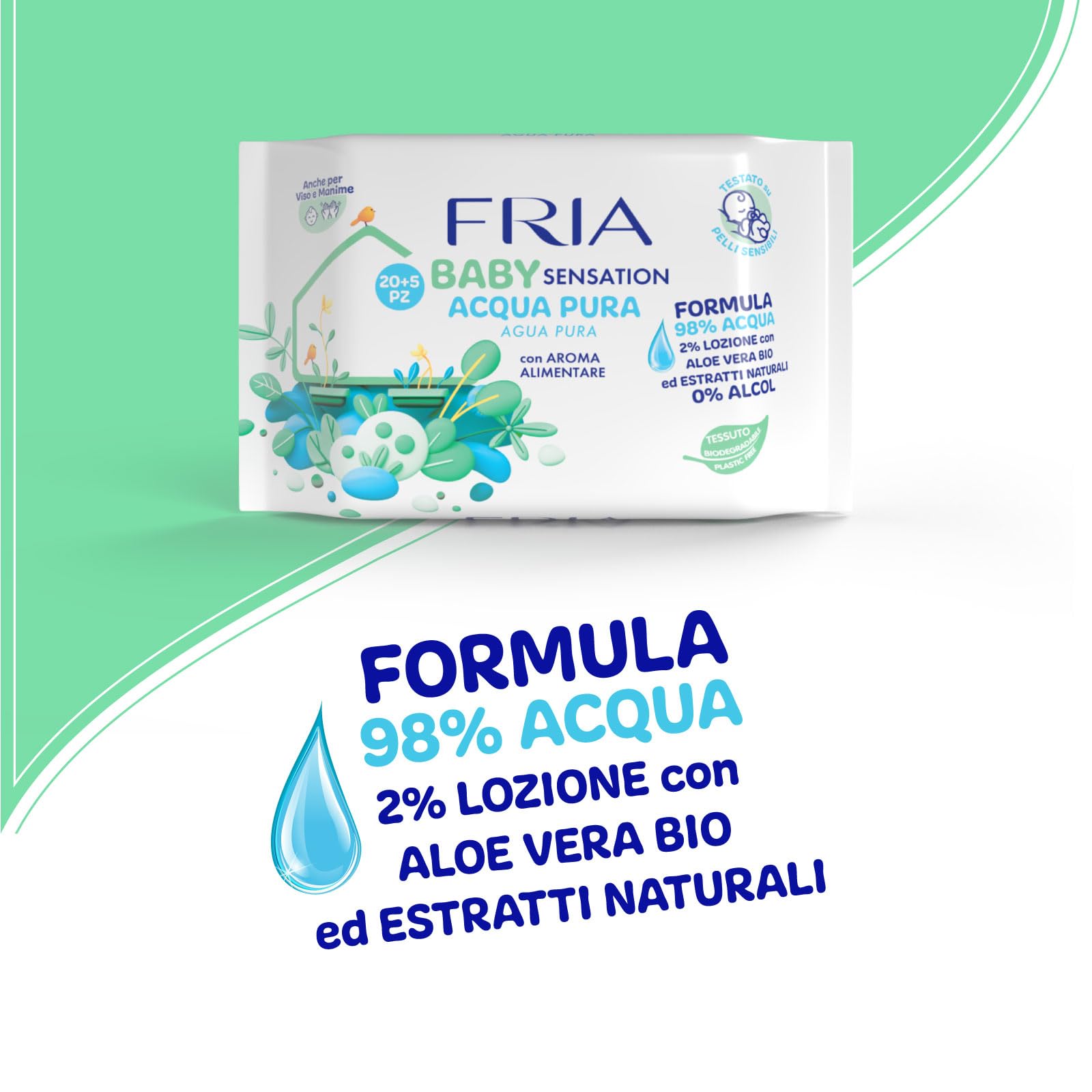 Fria Baby Salviette per Cambio Pannolino 98% Acqua Purificata 20+5 Confezione Pocket