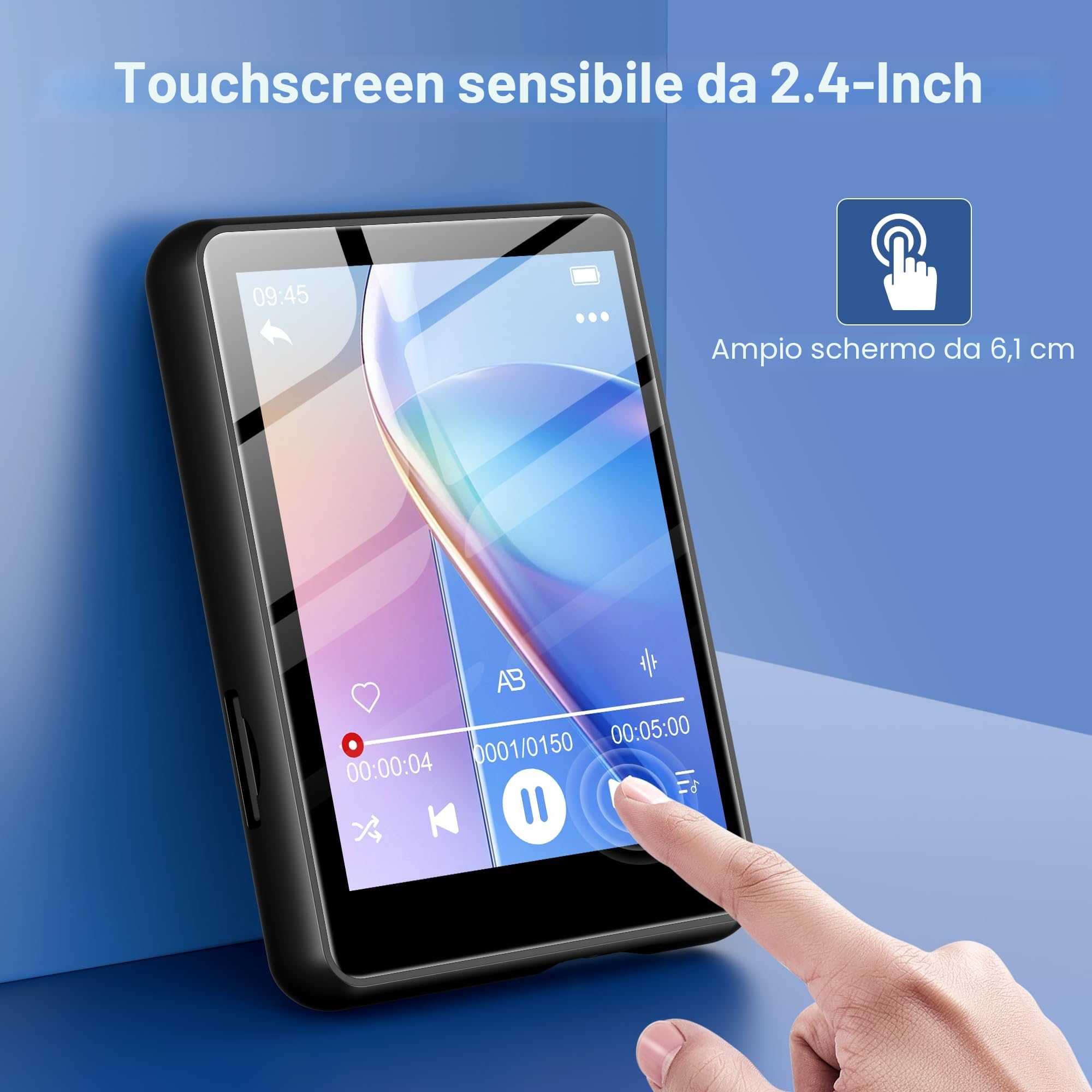 Lettore MP3 SWOFY da 80GB con Bluetooth e WiFi, Lettore MP3 MP4 SWOFY con Touchscreen da 4,0 Pollici, Stereo Portatile, Lettore Musicale Digitale con Radio FM, Registratore, E-Book, Browser (Nero