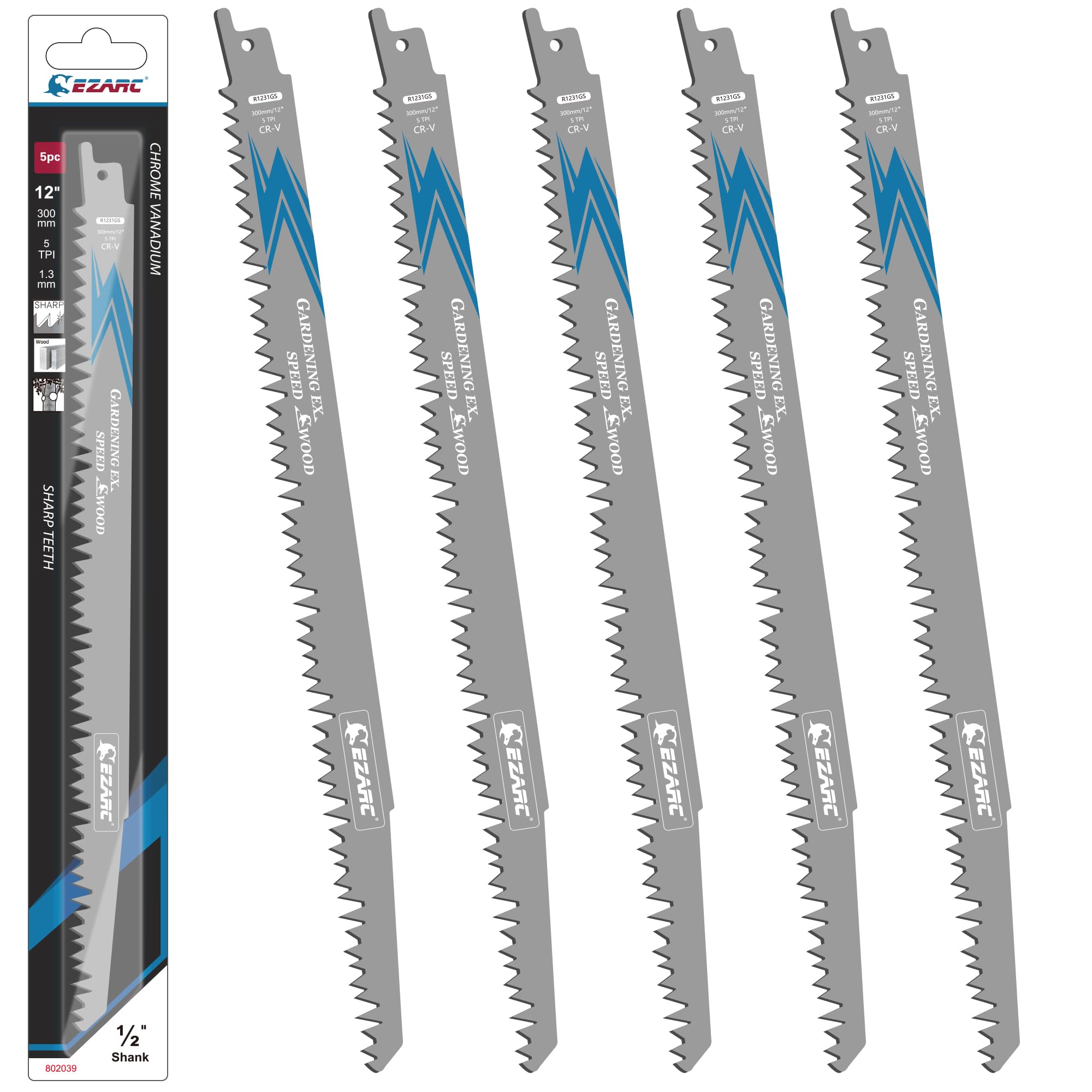 Reciprocating Saw Blades, 12-Inch 6TPI for Wood Pruning, 5-Pack