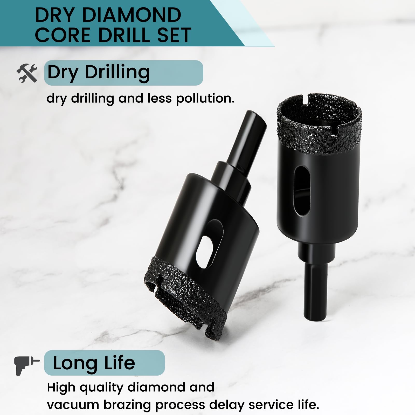 Josaton Diamond Hole Cutter 2Pcs 25mm Tile Hole Saw Set including Triangle Shank for Dry Porcelain Ceramic Tile Granite Marble - Image 3