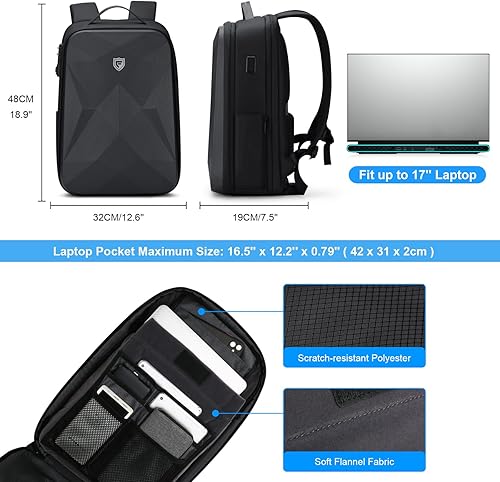 Miniatura 5 de FENRUIEN Mochila para laptop de 17 pulgadas para hombres, mochila antirrobo impermeable con puerto de carga USB C, bolsa rígida para laptop para