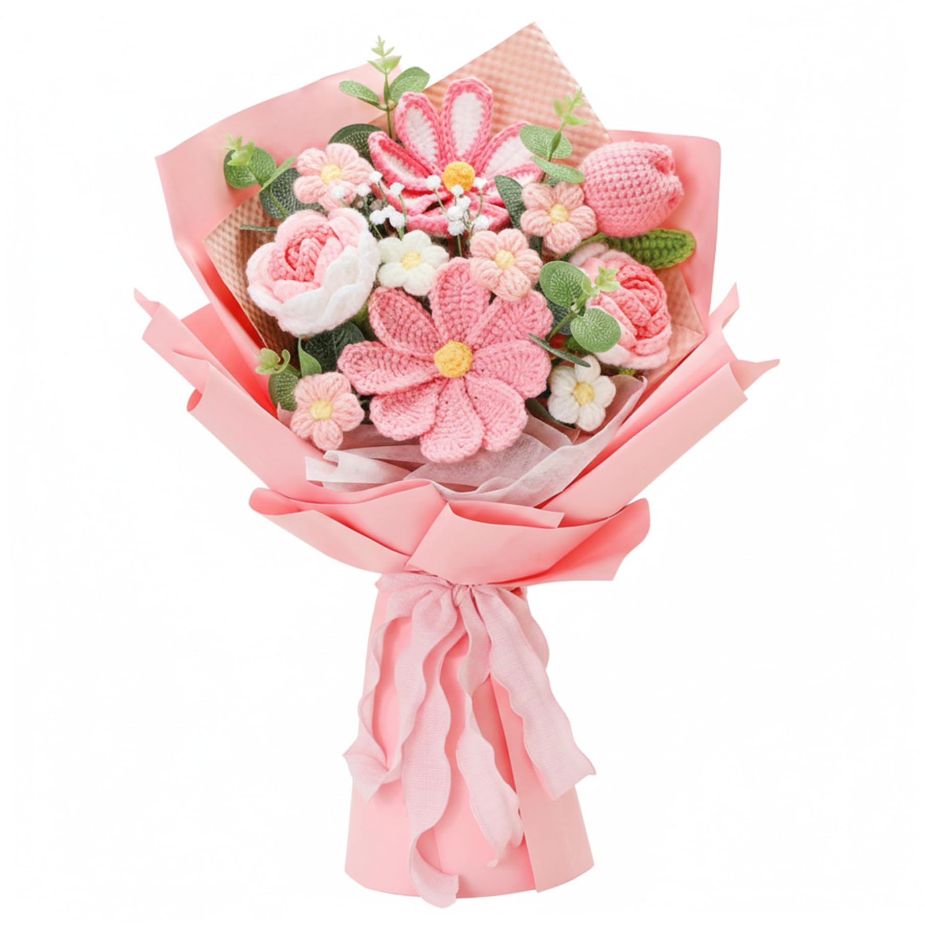 Ramo de Flores de Ganchillo - Ramo de Flores de Punto Hecho a Mano, decoración Duradera del hogar para el día de la Madre, día de San Valentín, Bodas de Ganchillo