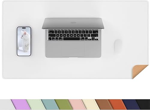Miniatura 8 de AFIING Alfombrilla de escritorio de doble cara, corcho natural y piel sintética, protector de alfombrilla de escritorio antideslizante, impermeable,
