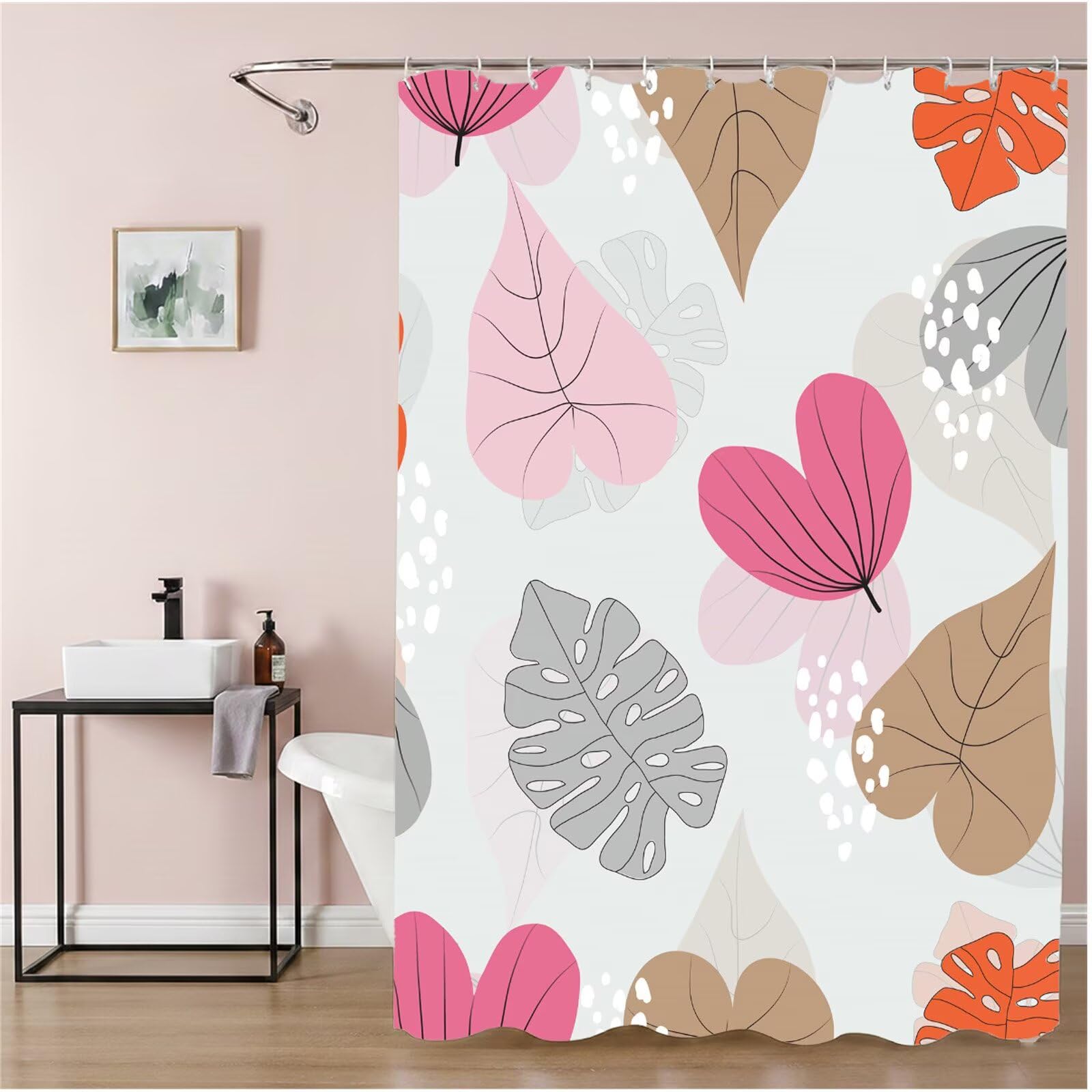 Duschvorhang 240x180 cm Grau Shower Curtains Blatt mit Gewicht und 12 Plastik Haken, Anti Schimmel Wasserdicht, Waschbar Schnelltrocknender Polyester Stoff, Dekorative Vorhang für Bad Badewanne 6H-285