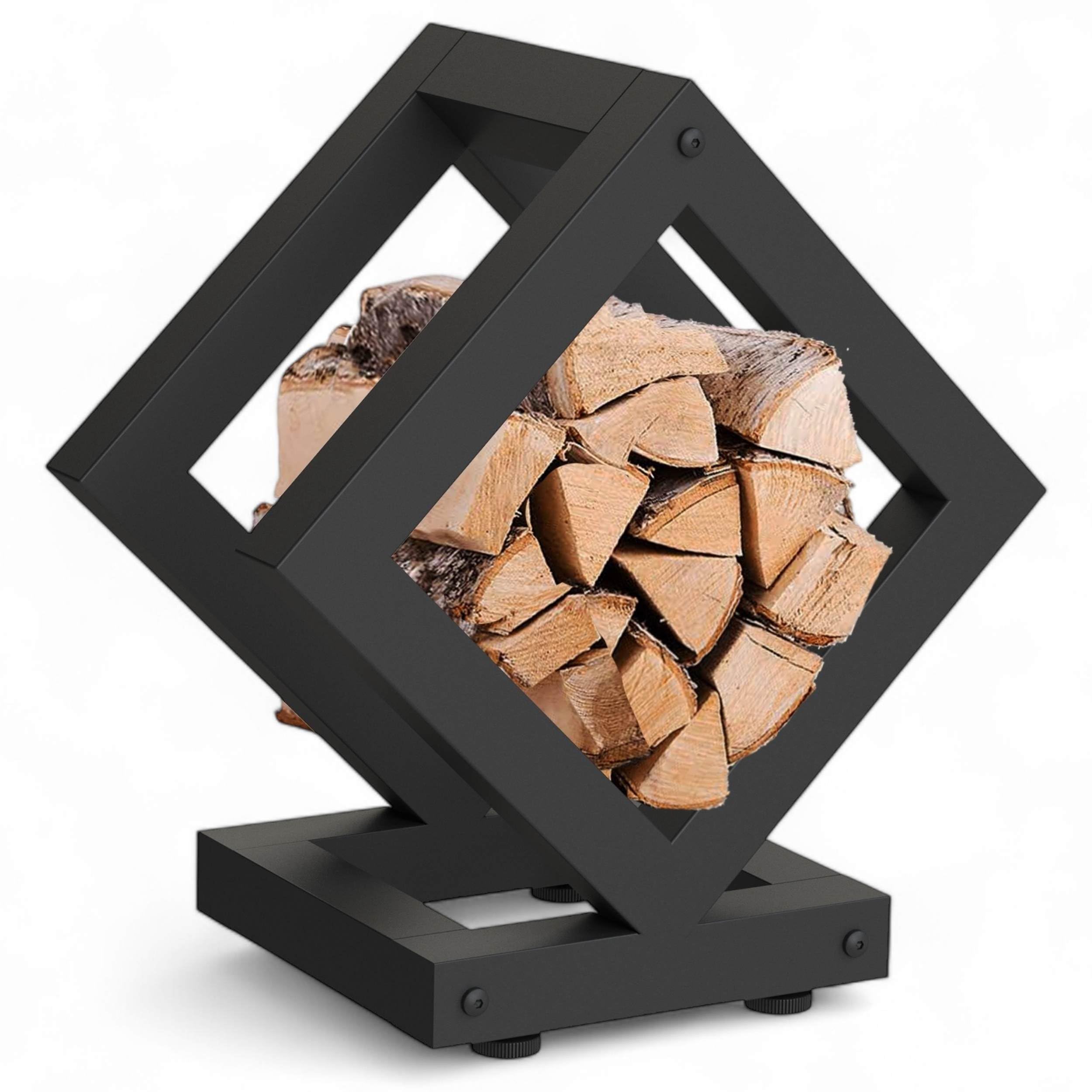 DanDiBo Estantería para leña interior de metal negro cubo cuadrado 96606 – Estantería para leña de madera