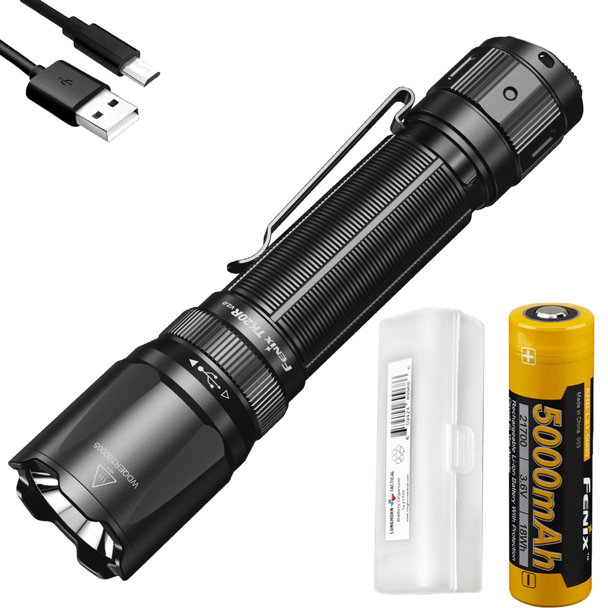 Fenix TK20R v2.0 3000 Lumen Rechargeable Tactical Flashlight, Long
