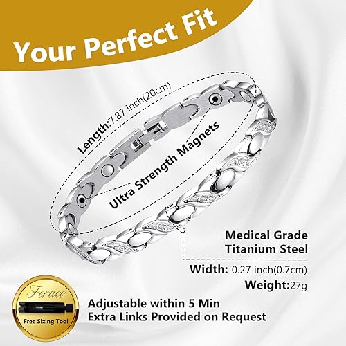 Miniatura 3 de Feraco Pulseras magnéticas para mujer, pulsera de acero de titanio con imanes ultra fuertes y cristales brillantes, regalos de Navidad para mujeres