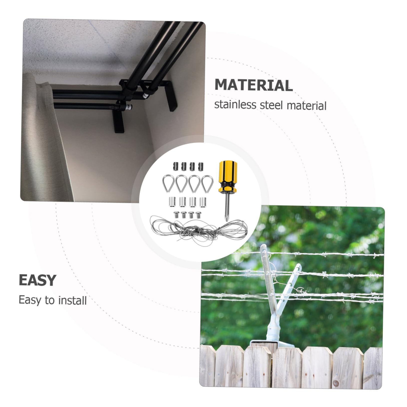 Veemoon 1 Set Wire Rope Cable Kit Stainless Steel Thimble Steel Wire Rope Stainless Steel Cable Rope Rigging Wire Railing Stainless Steel Rope Thimble Rigging 304 Stainless Steel