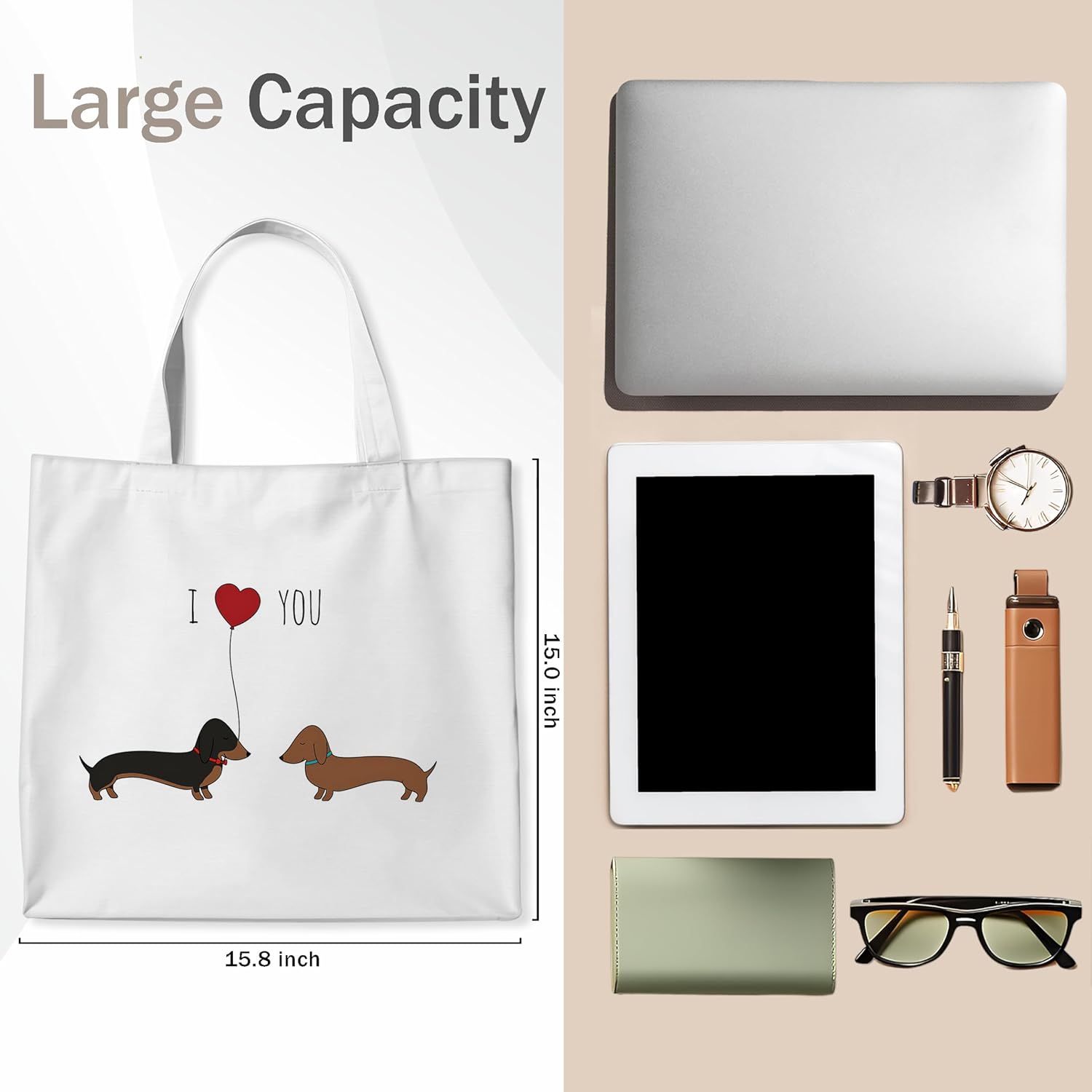 Dachshund Dog Valentines Tote Bag, Valentines Gifts for Kids Women, Dachshund Lovers Gifts Tote Bags for Women Mothers Day Couple Valentine's Day, Travel Reusable Grocery Cloth Tote Bag - Image 6