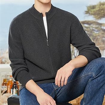Men's Wool Half Turtle Collar Zip Cardigan Thick Knitted Sweater