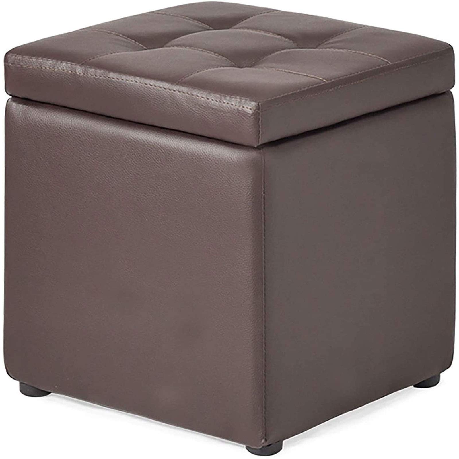Tabouret de rangement pour entrée en cuir marron de 30x30x35 cm