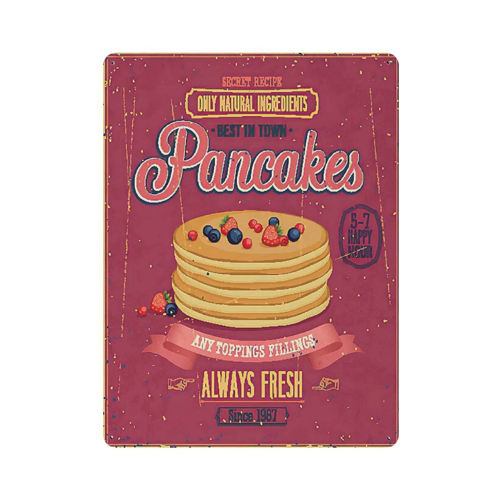 Metal Tin Sign Pancakes Vintage Tin Poster Metal Sign Wall Decoration Country Kitchen Home Garage Decor 16"x12"