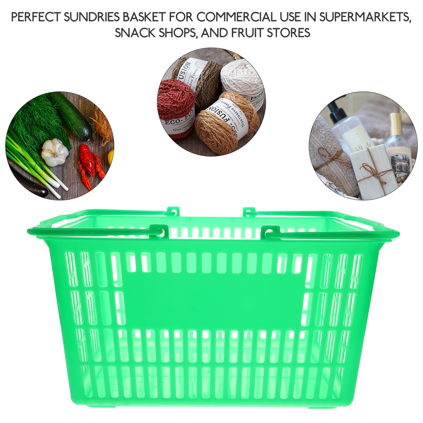 ULTECHNOVO Cestino Portaoggetti in Plastica Spesso Manico per Facile Trasporto, Contenitore per Cosmetici e Snack per Negozi di Frutta e Alimentari