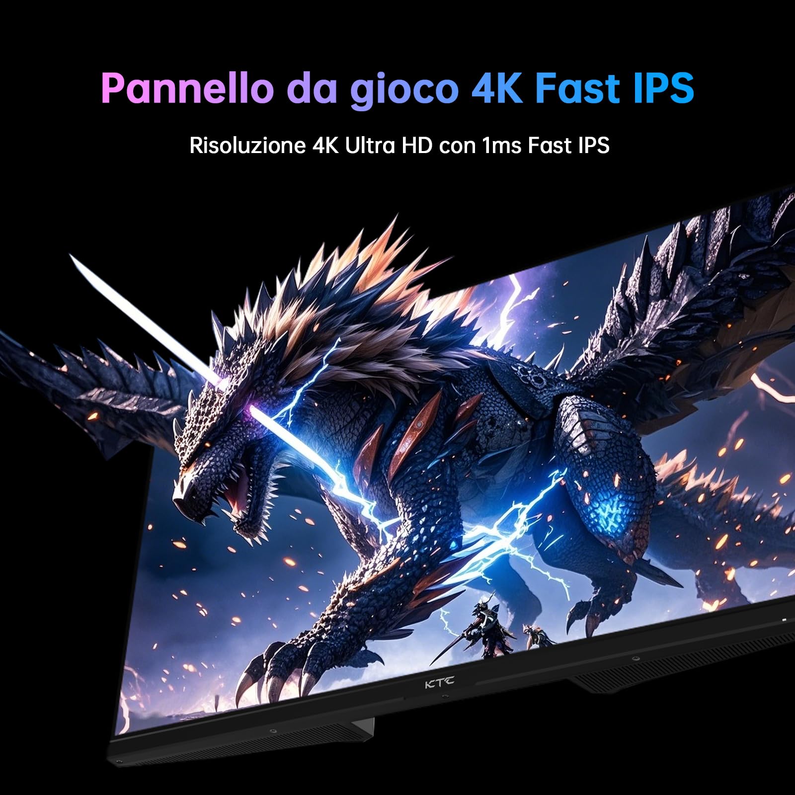 KTC Monitor Gaming 4K 160Hz 144Hz, Pannello Fast-IPS 1ms 27 Pollici Monitor, HDR 400, 132% sRGB, Guscio in fibra di carbonio, Supporto regolabile, DP1.4 / HDMI 2.1 per giocatori e progettisti