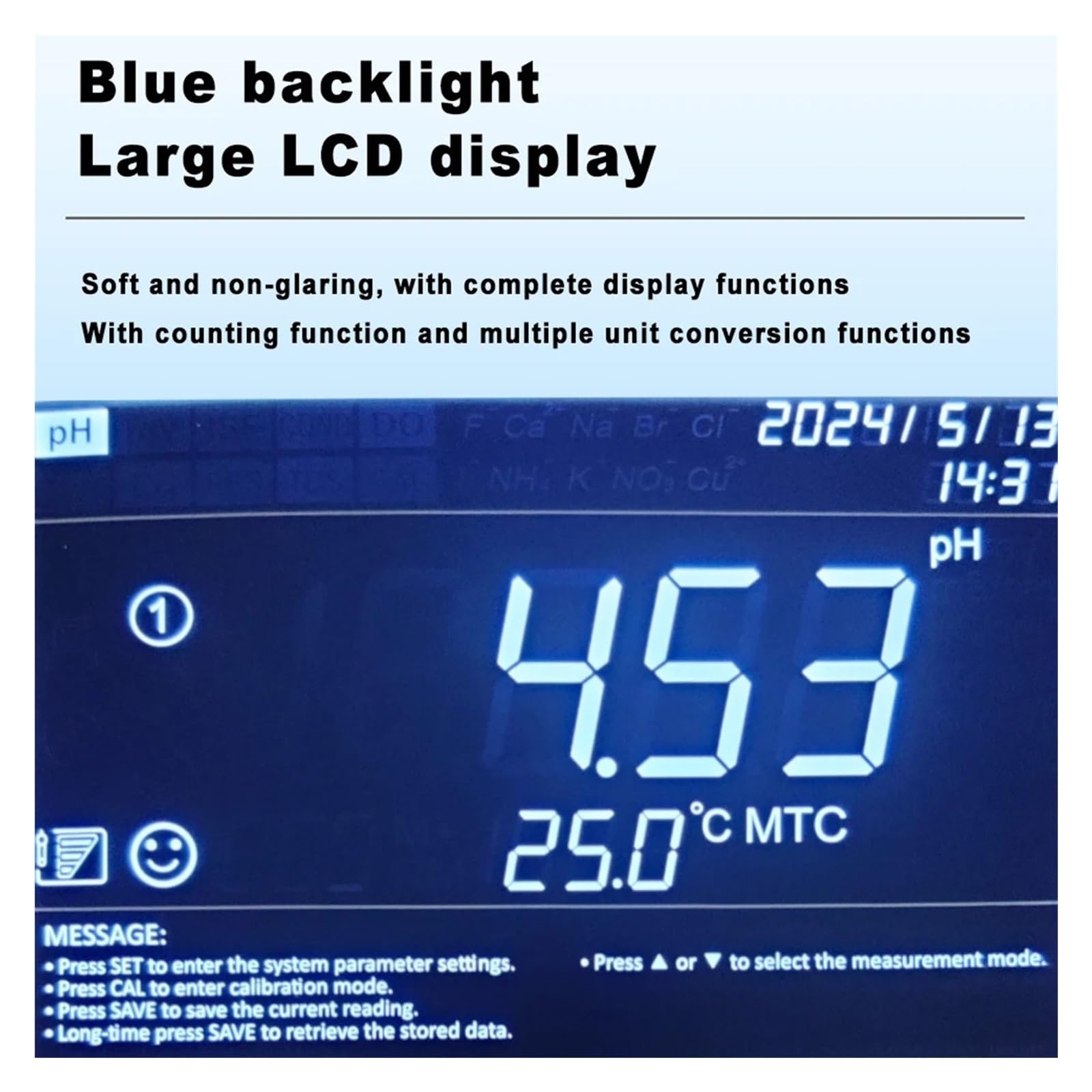 Misuratore di qualità Del'acqua da Laboratorio Digitale 8 in 1 PH/ORP/TDS/EC/Temp/Sal/RES/DO Ad Alta Precisione Tavolo Rilevamento Rapido E Preciso
