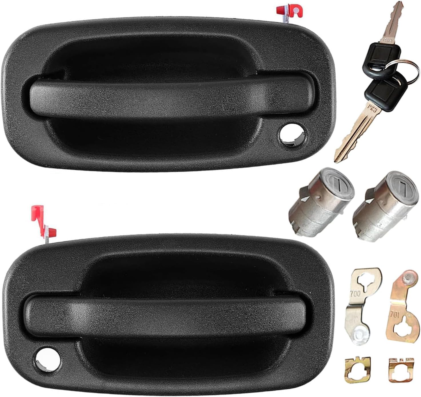 Front Exterior Door Handle with Locks Compatible with 1999-2006 Chevy Silverado 1500 2500 3500 Classic Suburban Tahoe Avalanche GMC Sierra Yukon XL Escalade ESV EXT,Replace 15034985, 15034986