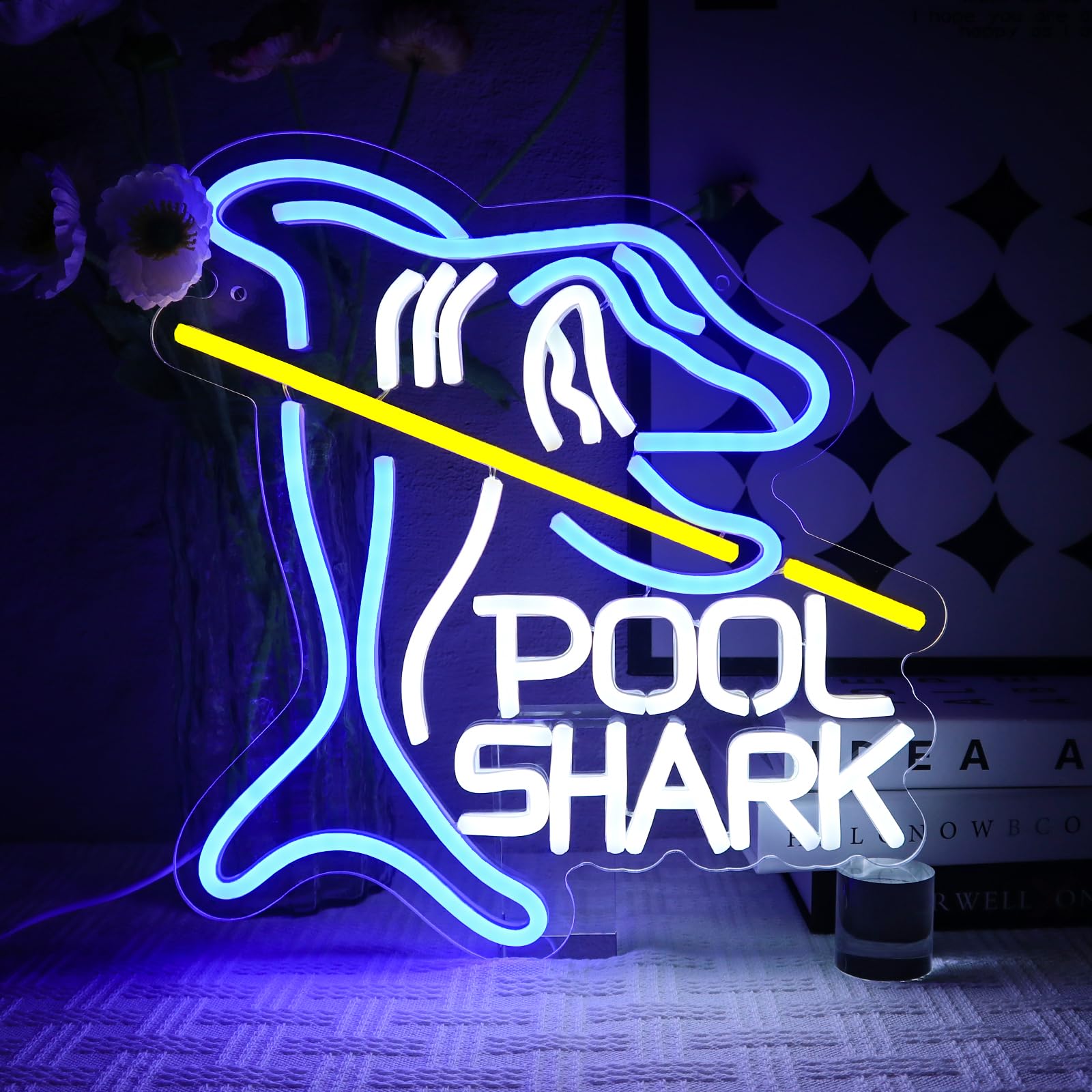 OYCGZV Pool Shark Neon Schild Billiards Led Neon Schild Wand Pool-Hai Neon Sign USB Led Schild für Snooker-Club Party Zimmer Game Zone Deko Geschenke Für Billard-Liebhaber Pool-Nacht