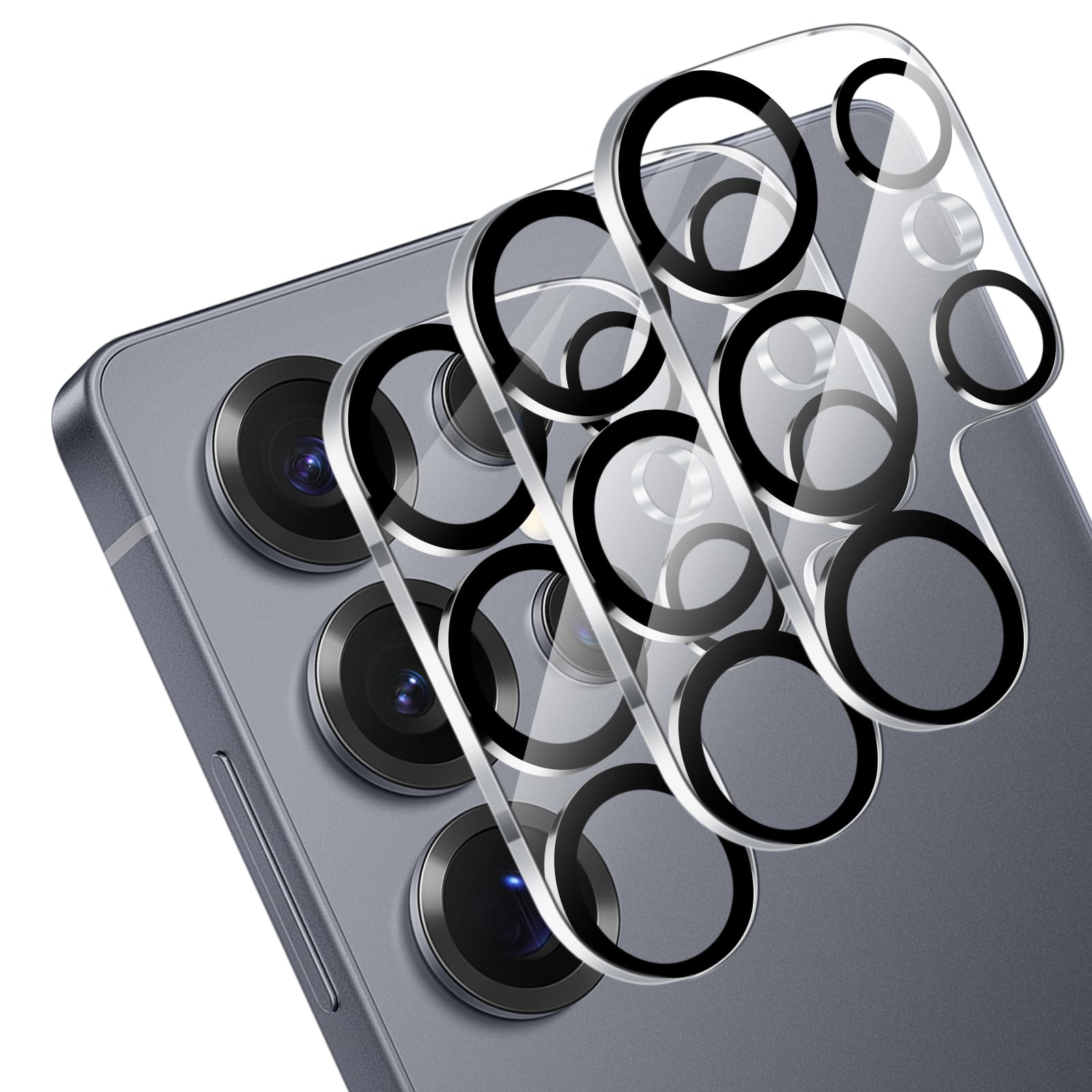 OFFCUP 3 Set für Samsung Galaxy S25 Ultra Kameraschutz, Einteiliges Design Camera Protector 9H HD Anti-Kratzer Linsenschutz mit Gehärtetes Glas Kamera Linse Schutzfolie, Schwarz