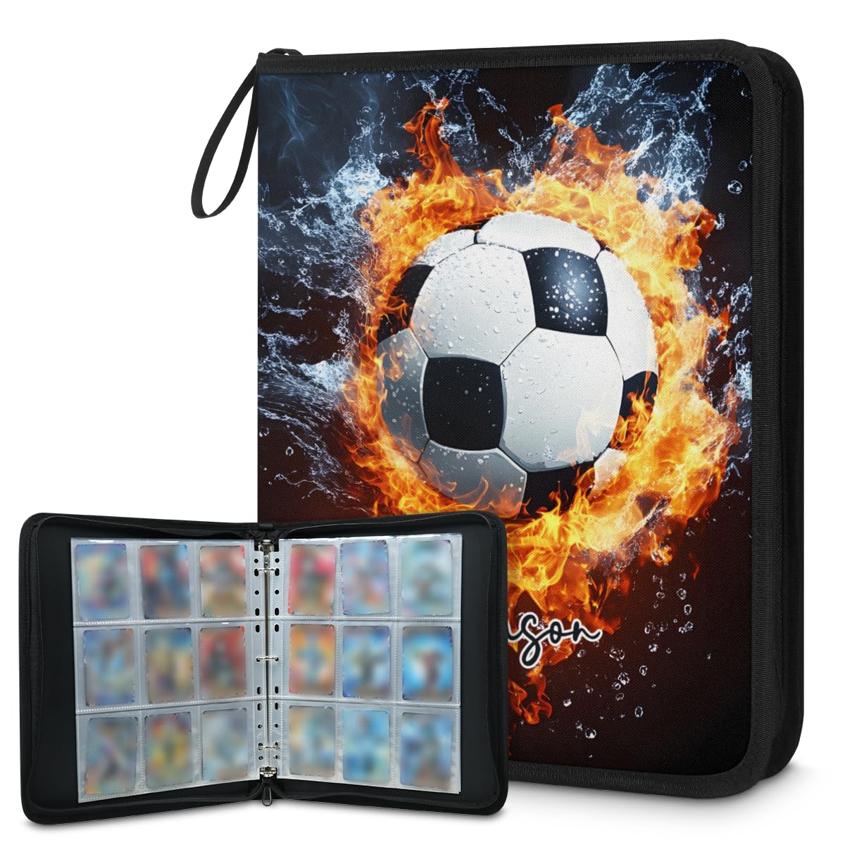 Top-Loaders-for-Cards - Carpeta de tarjetas coleccionables con nombre personalizado, 9 bolsillos, carpeta de tarjetas deportivas, como regalo para mujeres, hombres, niños, niñas, niños, niños, fútbol