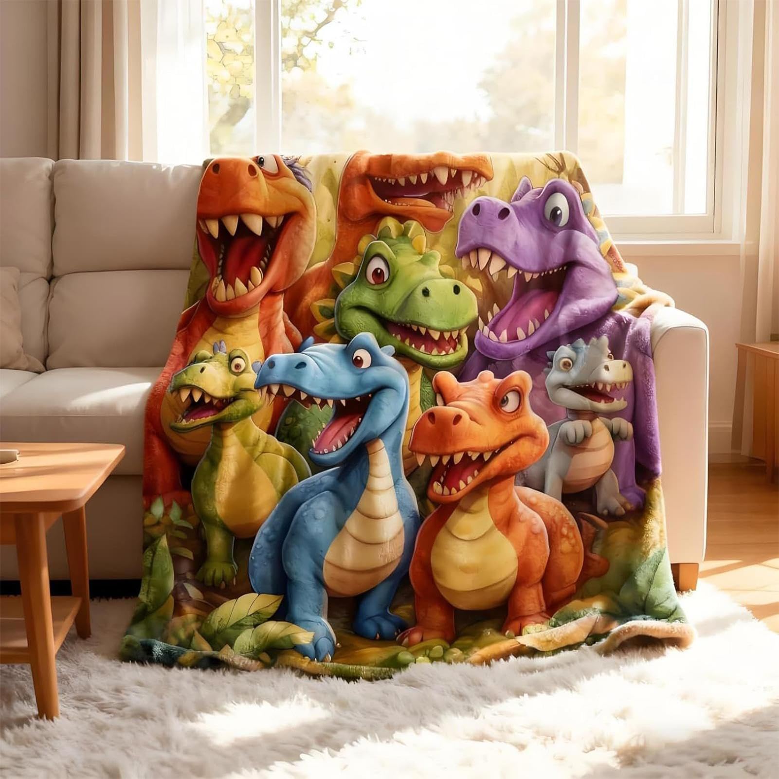 Coperta con dinosauro, ad asciugatura rapida, confortevole, coperta in pile con dinosauro, per camera da letto, casa, camera da letto, estate, inverno, Natale, compleanno, Halloween