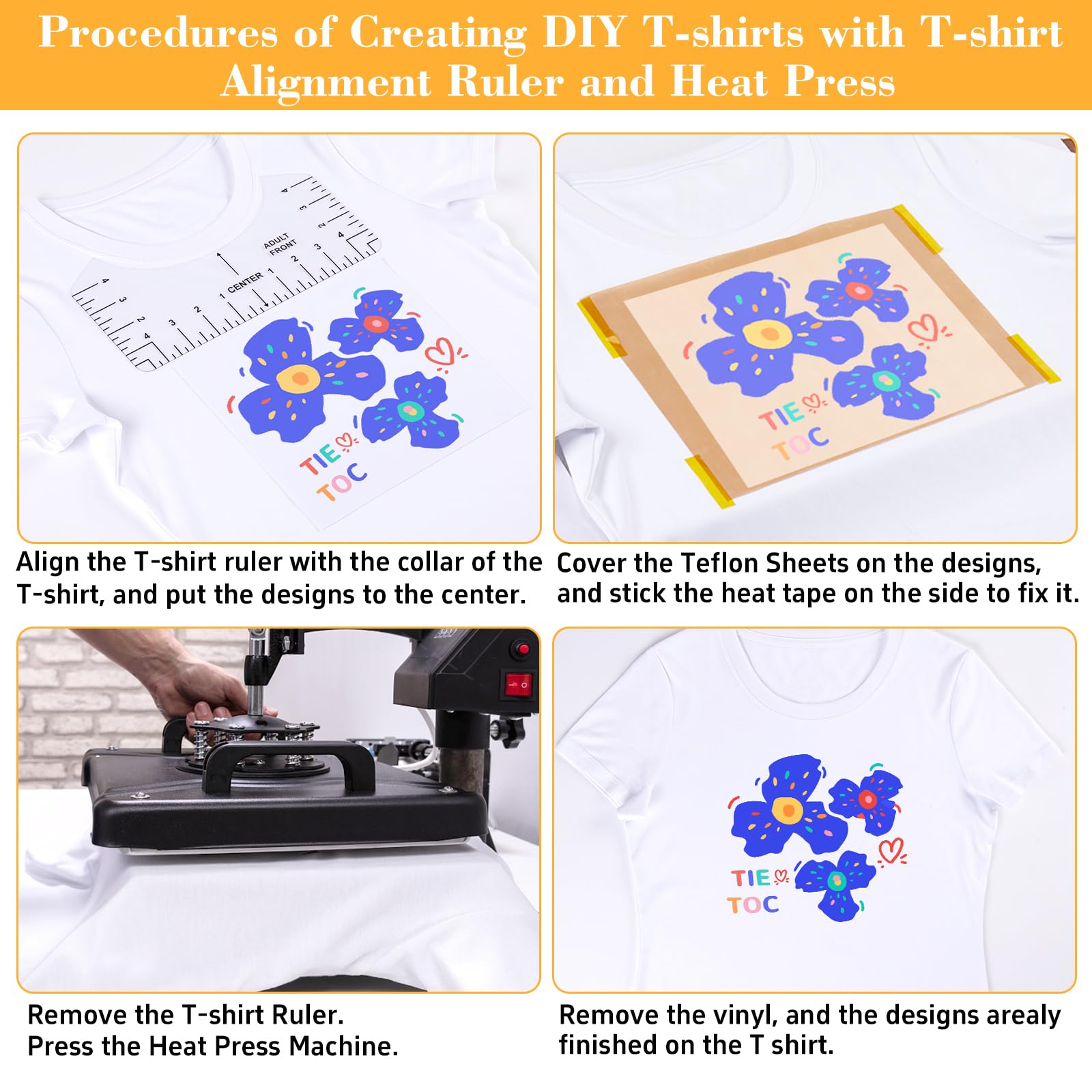 Kit 18 Accessoires Sublimation VitalEpcck - Règles T-Shirt, Feuilles PTFE Et Ruban Résistant à La Chaleur